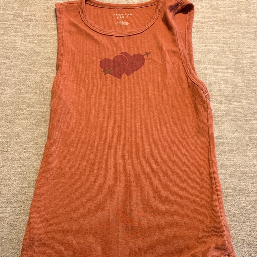 American Eagle Rust Tank Top with Heart Design